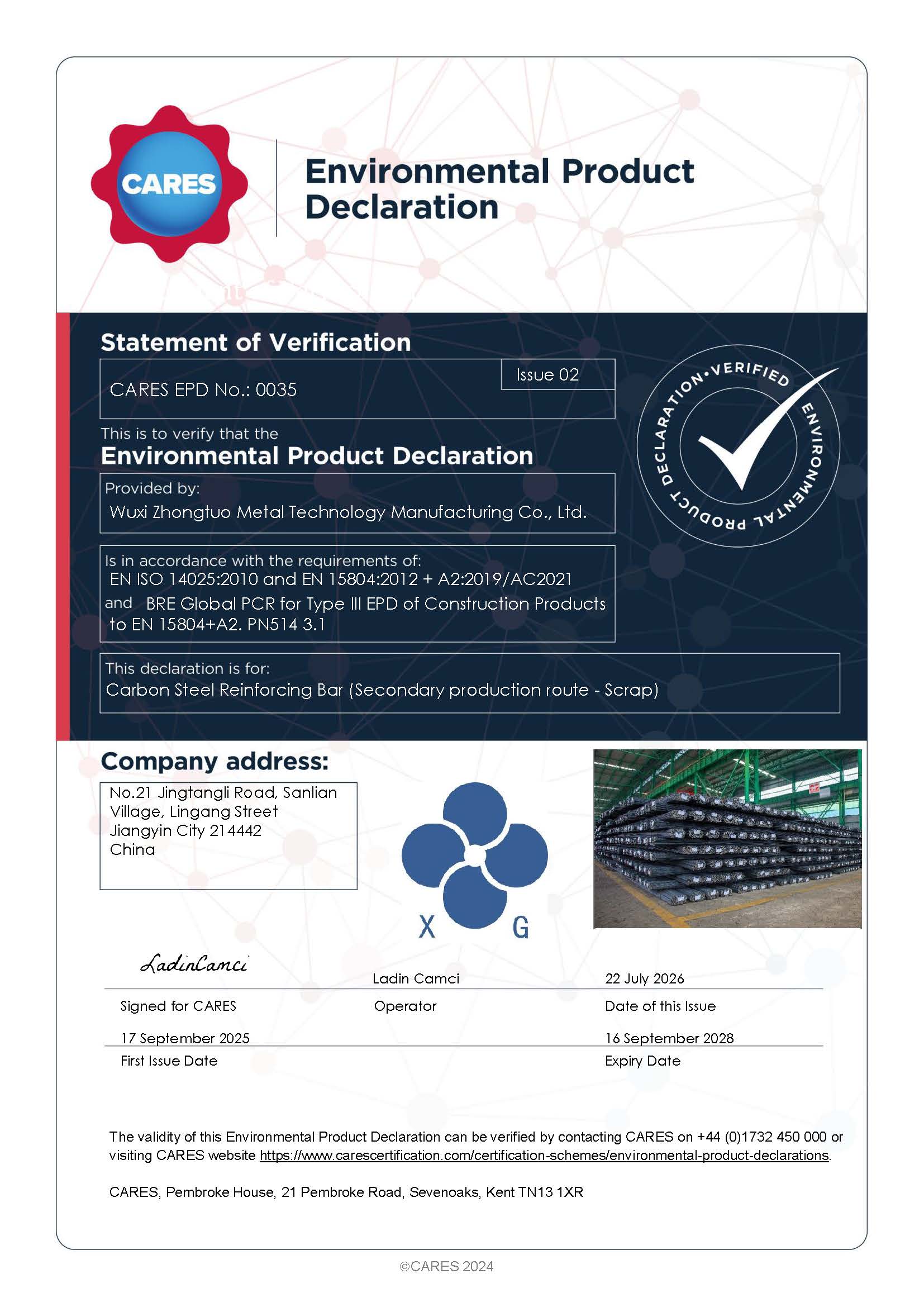 Wuxi Zhongtuo Metal Technology Manufacturing Co., Ltd. EPD